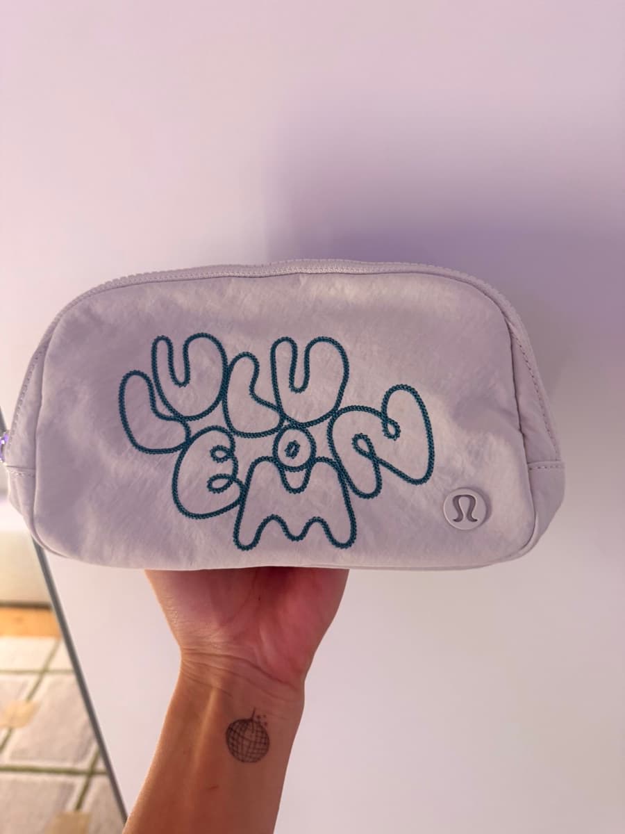 Everywhere Embroidered Belt Bag in Bone + Green