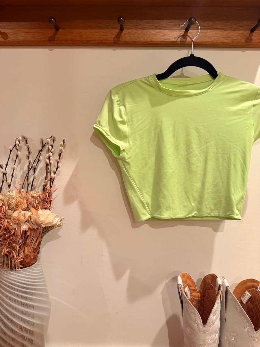 Wundermost Ultra-Soft Nulu Cropped Shirt in Neon Green