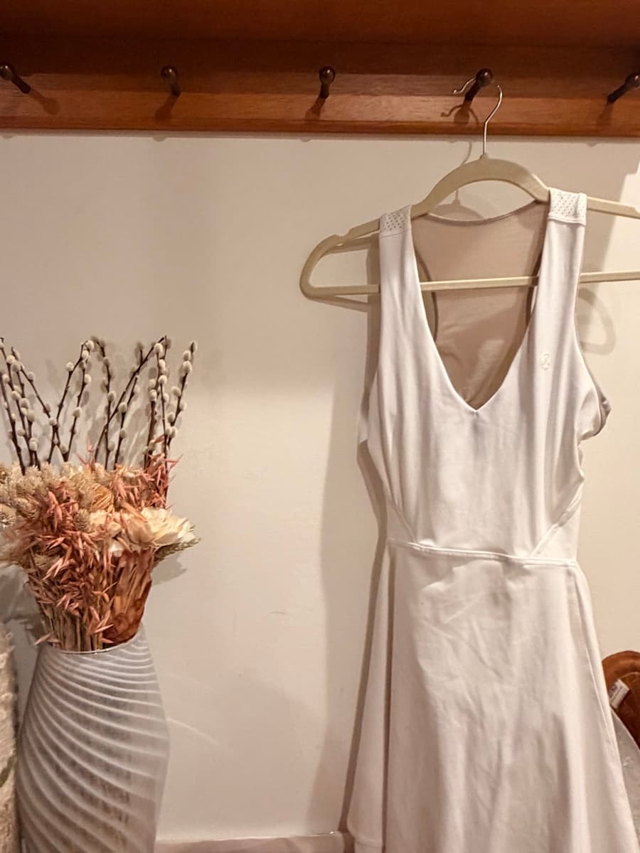 V-Neck Racer Back Tennis Dress, in White