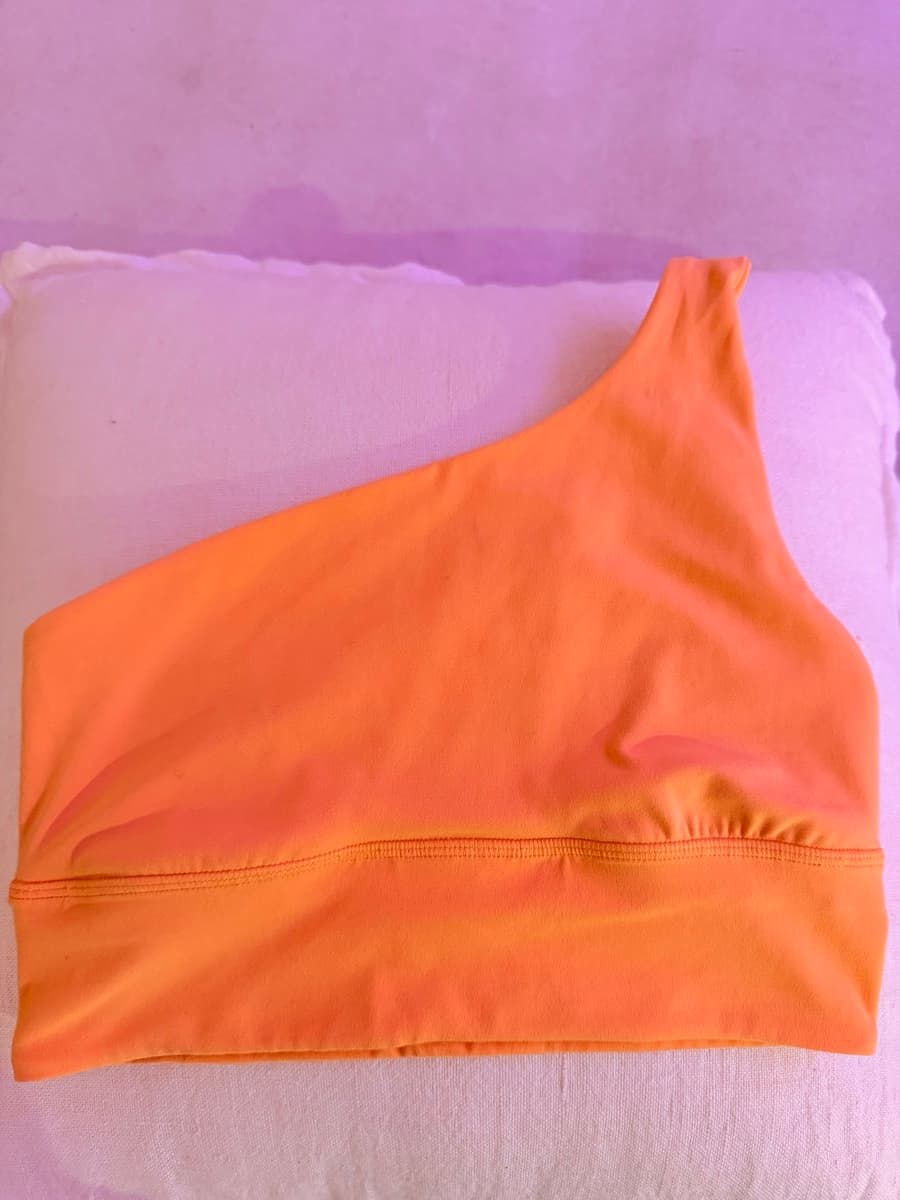 Nulu Asymmetrical Yoga Bra Light Support, A/B Cup in Mango Dream